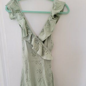 Asos green wrap dress with ruffles NWT